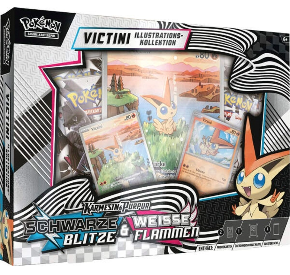 Karmesin & Purpur Schwarze Blitze & Weisse Flammen Illustrations Kollektion Victini DE