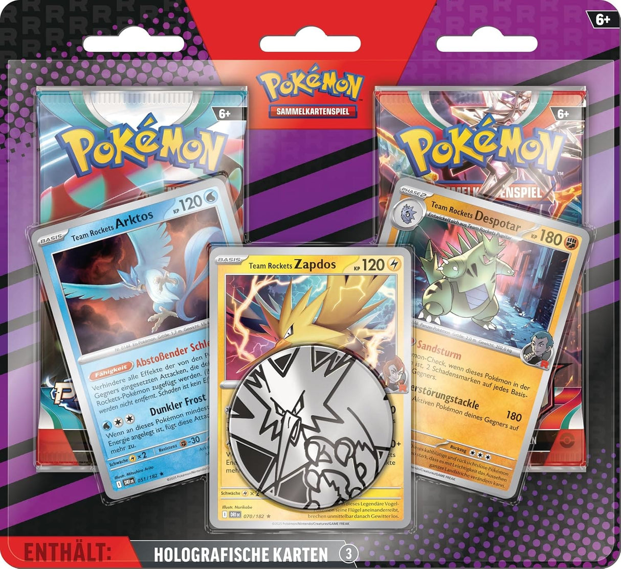 Karmesin & Purpur Enhanced 2-Pack Blister DE (Team Rockets Zapdos, Arktos und Despotar)